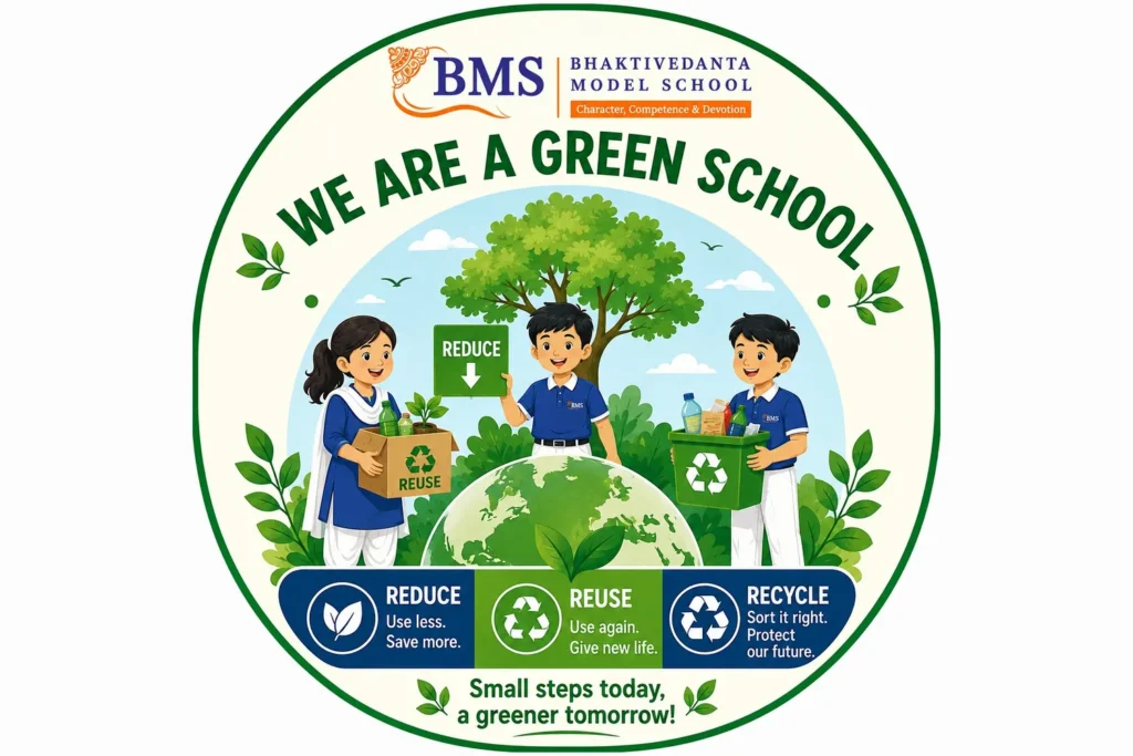 The school's green school poster: reduce, reuse, recycle